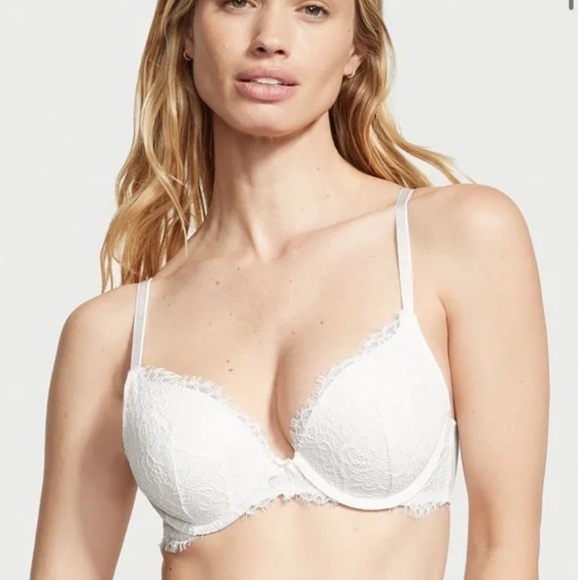 NEW! DREAM ANGELS VICTORIA'S SECRET Push Up Bra 32C Floral Lace White Bride NWT - Picture 1 of 17